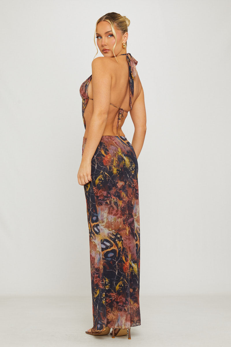 Sixtylia – Robe maxi à col plongeant et dos nu halter
