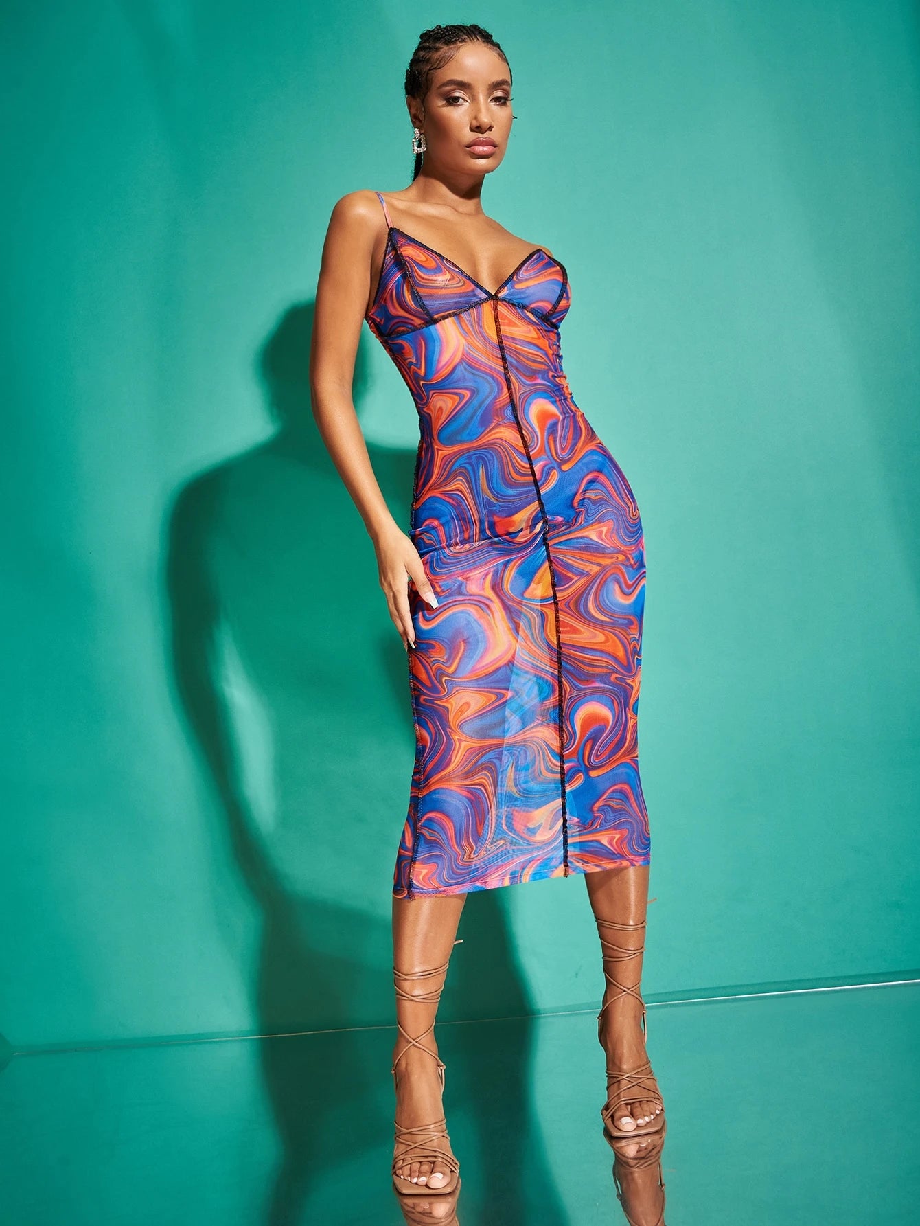 SHEIN BAE – Robe moulante à imprimé marbré à piqûre