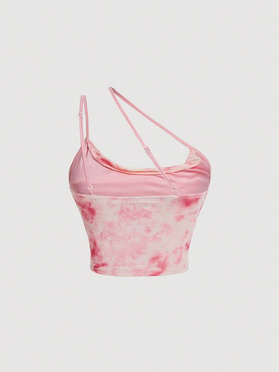 SHEIN MOD – Haut asymétrique tie-dye noir et blanc ruché à une épaule