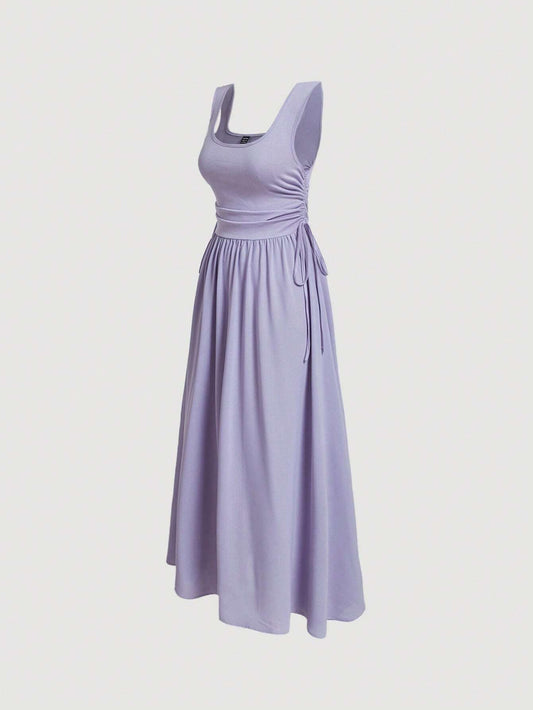 Robe Trapèze Lilas à Col Carré