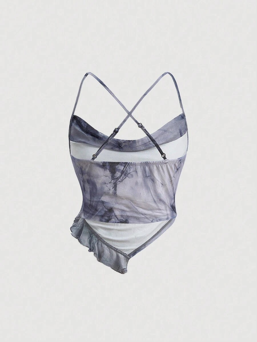 SHEIN MOD – Top cami drapé à imprimé tie-dye et marbré