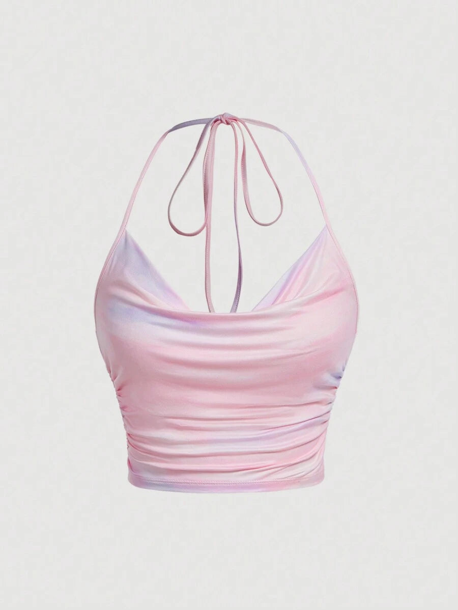 SHEIN MOD Haut Halter Drapé à Nouage Latéral
