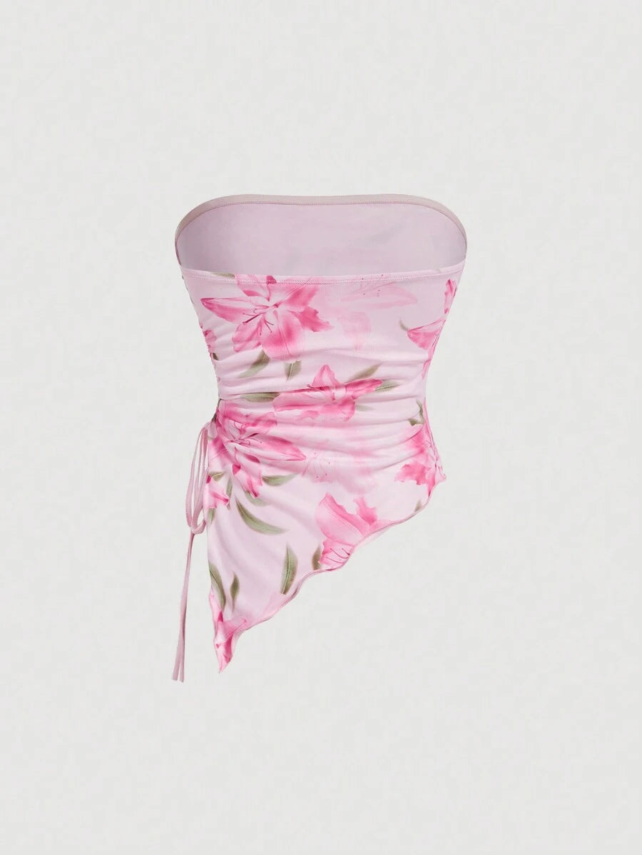 SHEIN MOD – Top bandeau asymétrique à motif floral