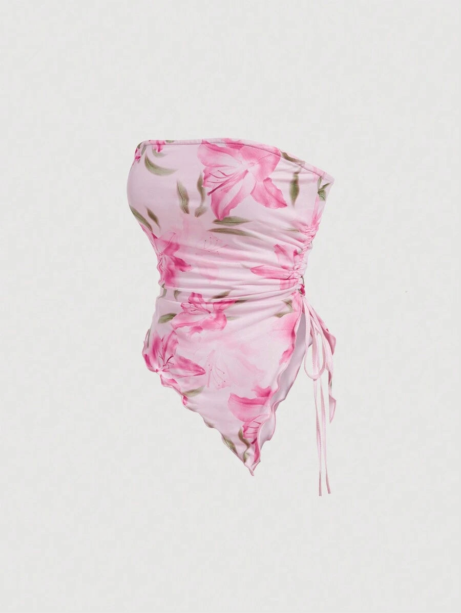 SHEIN MOD – Top bandeau asymétrique à motif floral