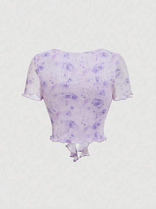 SHEIN MOD – T-shirt d'Été Romantique à Imprimé Floral