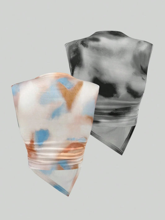 Rafferiza – Ensemble de 2 Débardeurs Tie Dye à Ourlet Asymétrique pour Femmes