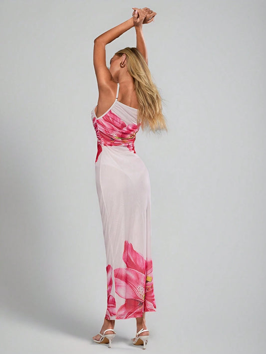 Aloruh – Robe longue imprimée en maille avec fines bretelles et doublure