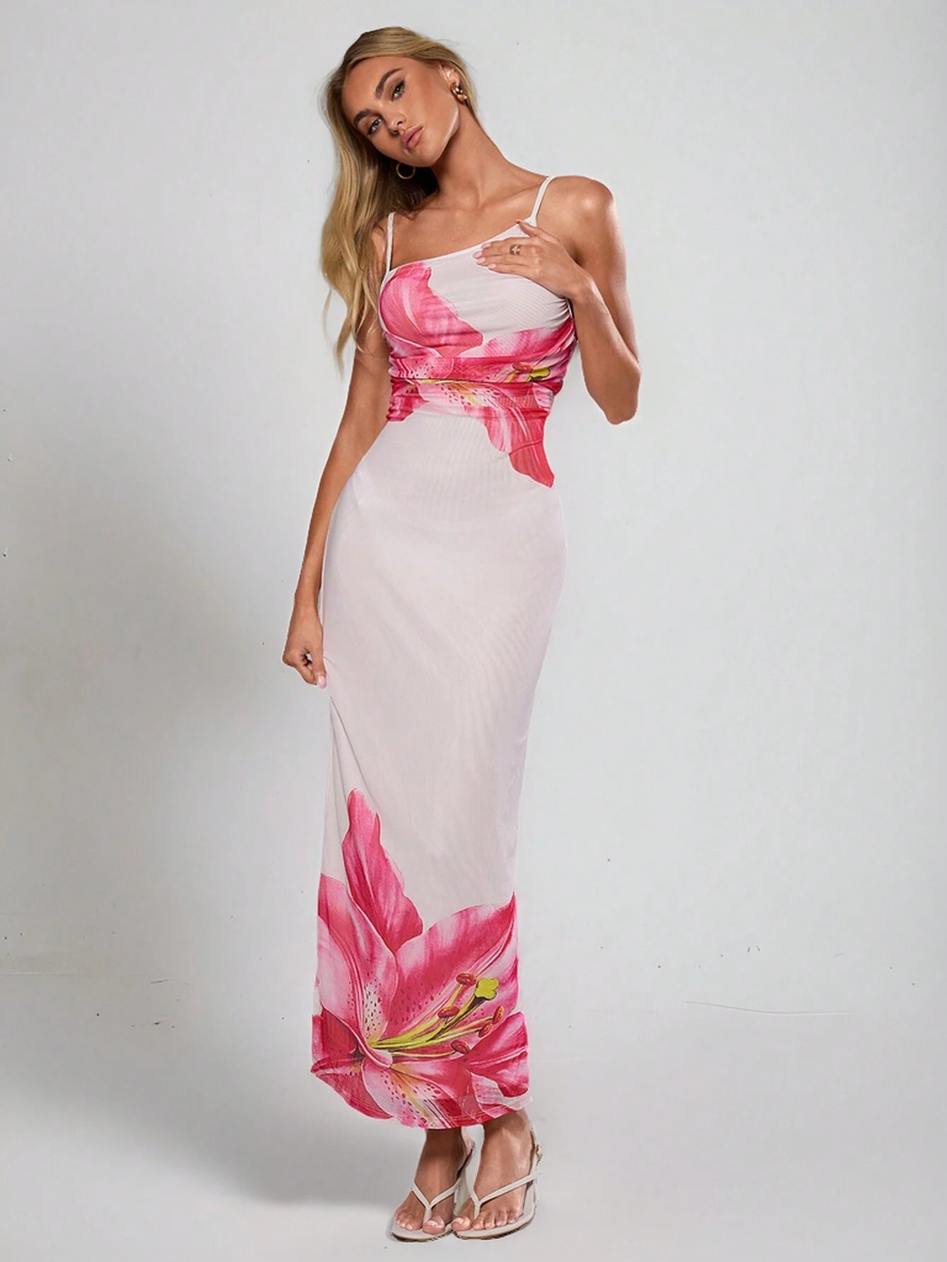 Aloruh – Robe longue imprimée en maille avec fines bretelles et doublure