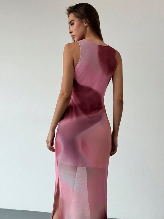 Aloruh – Robe longue fourreau à imprimé dégradé rose