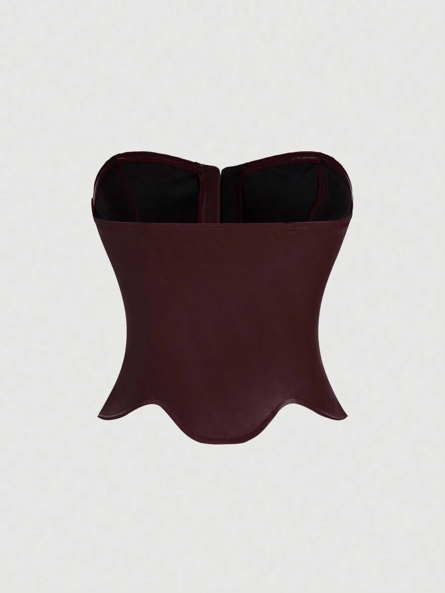 SHEIN MOD – Top corset en PU avec baleines et lacets