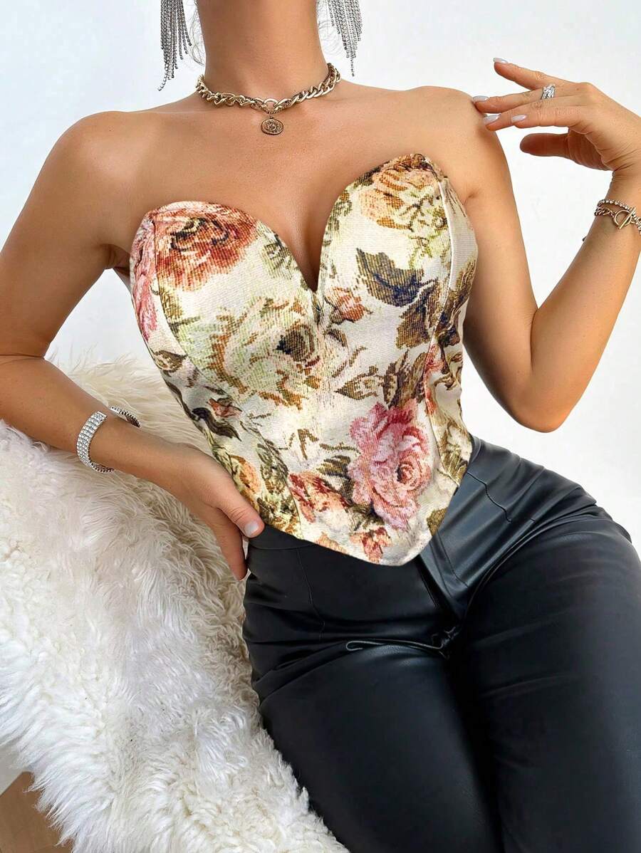 Allurite – Camisole asymétrique en tissu léger avec ourlet imprimé fleuri