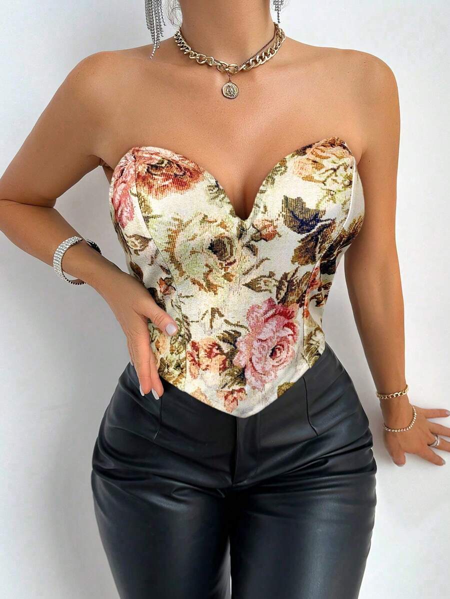 Allurite – Camisole asymétrique en tissu léger avec ourlet imprimé fleuri