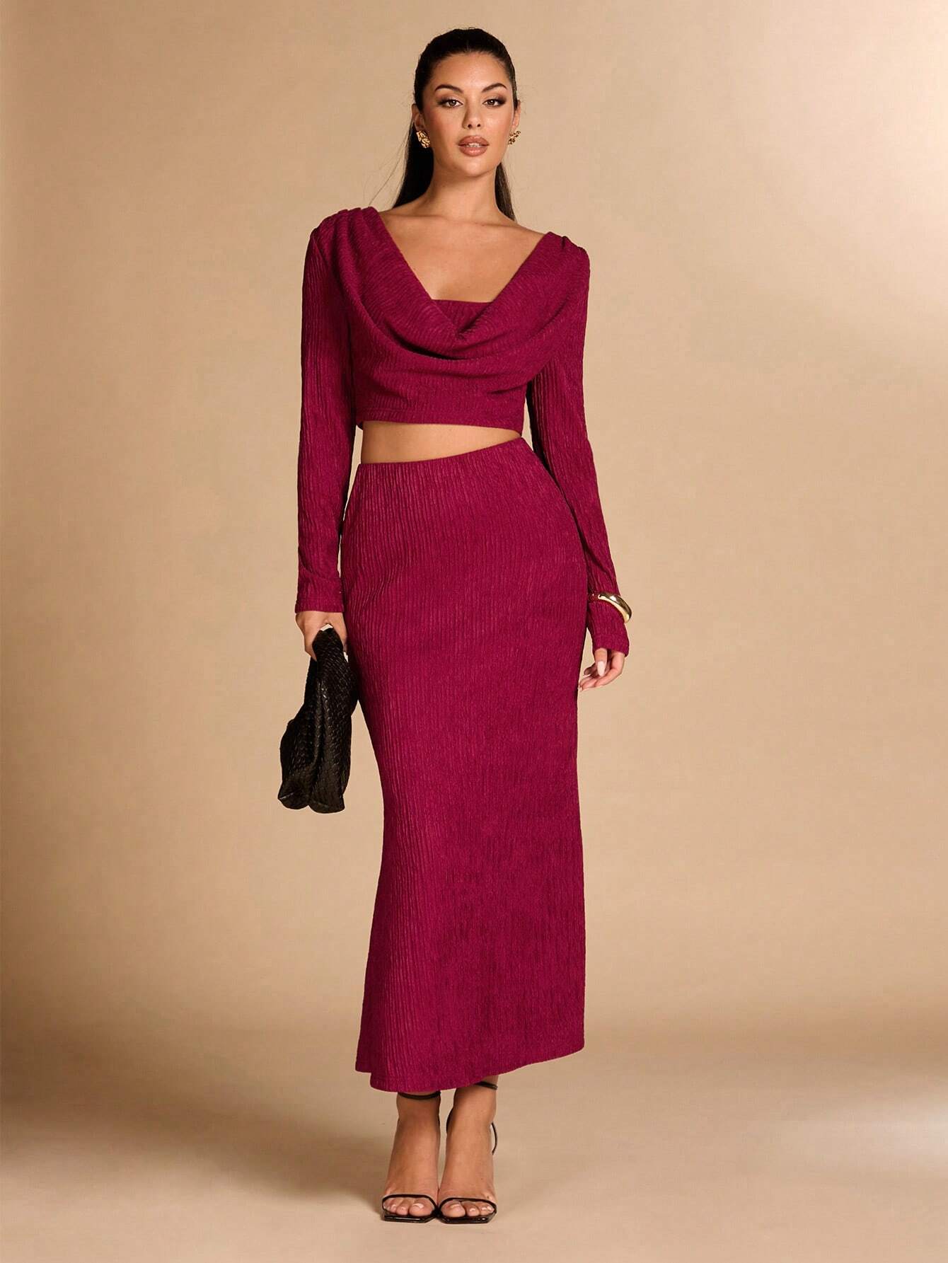 SHEIN BAE – Ensemble co-ord top drapé et jupe droite rouge