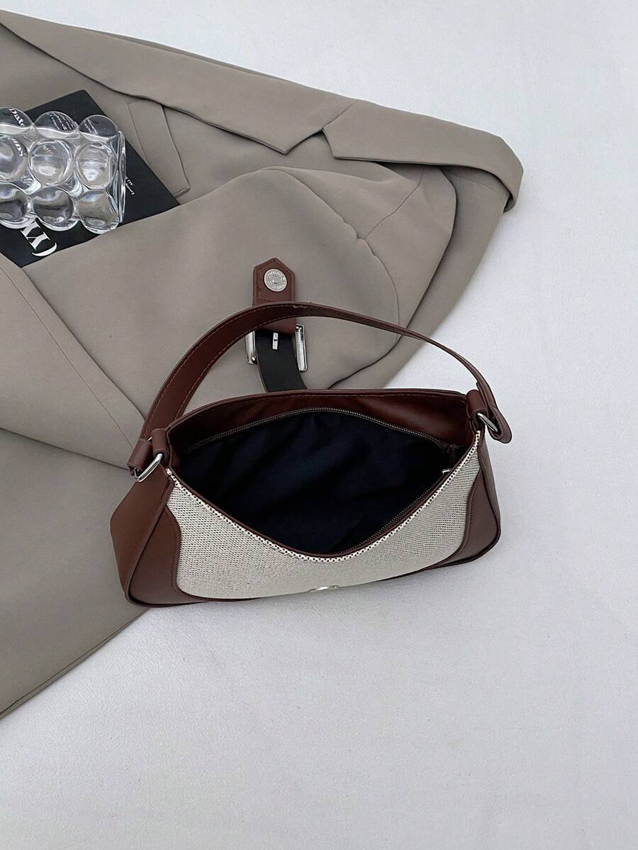 Sac Baguette Élégant en Lin avec Poignée Supérieure