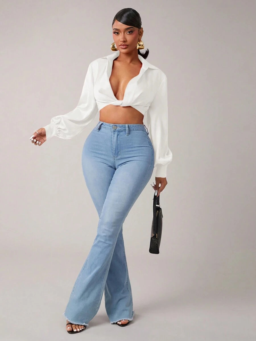SHEIN SXY – Blouse à manches lanternes avec torsion avant et coupe ajustée