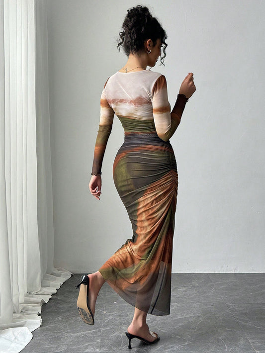 Robe maxi imprimée, ajustée et respirante