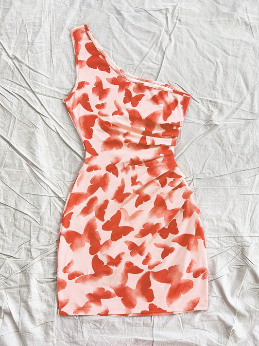 Soleia – Robe Mini Asymétrique Imprimée Papillon