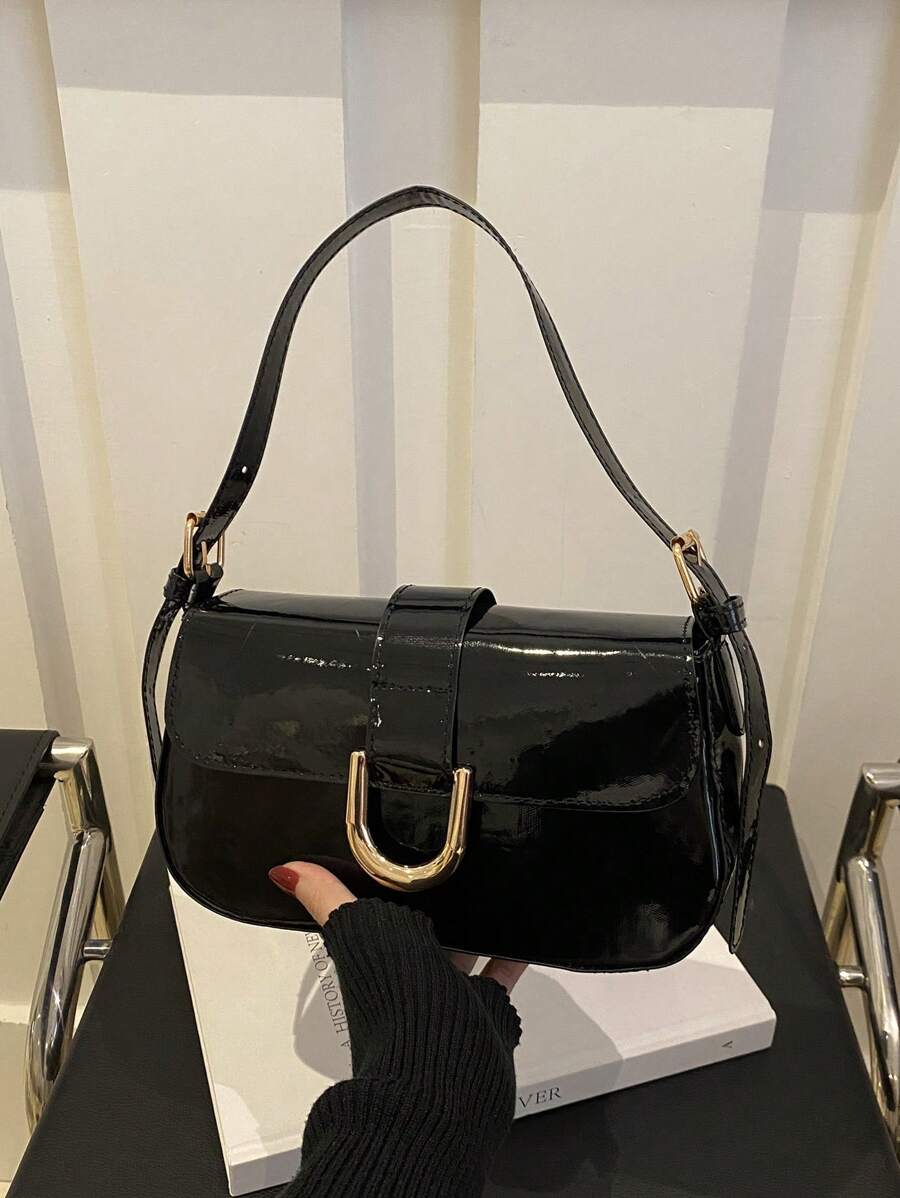 Sac Baguette Rétro avec Boucle Métal – Noir