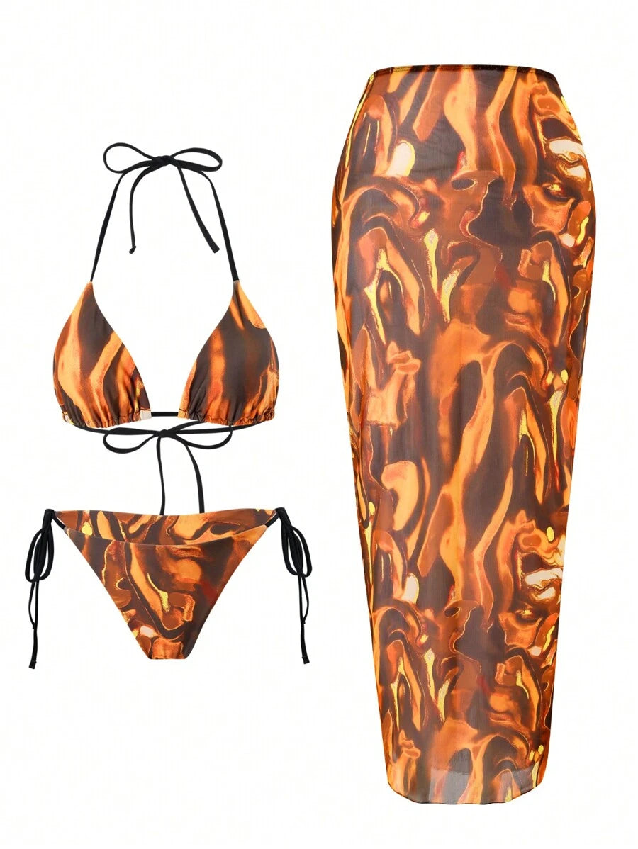 Swim EVENT – Ensemble Bikini à imprimé d'été avec voile et design sexy hippie
