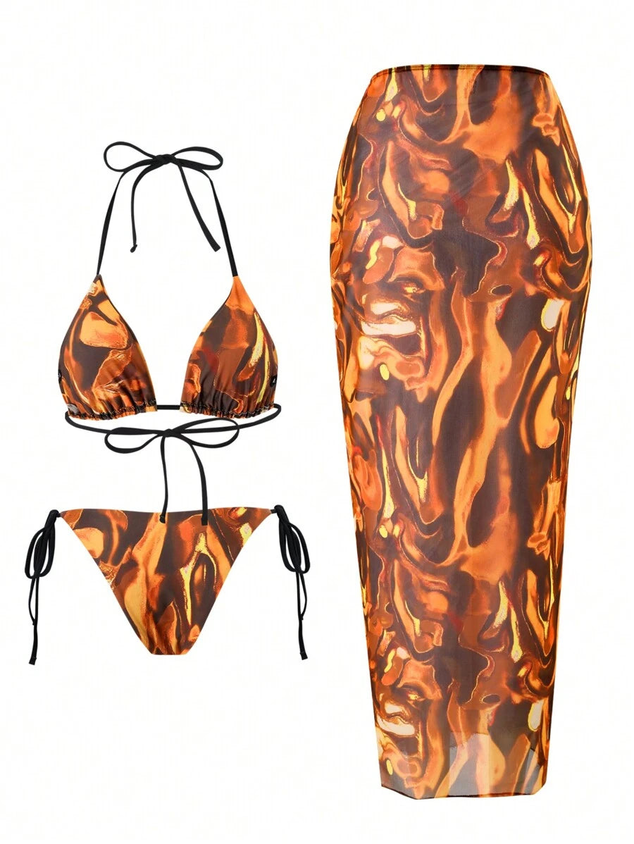 Swim EVENT – Ensemble Bikini à imprimé d'été avec voile et design sexy hippie