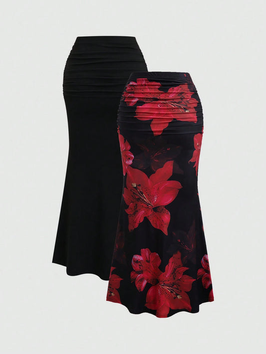 Sweetra – Ensemble 2 Pièces Femme : Élégance Florale et Sirène