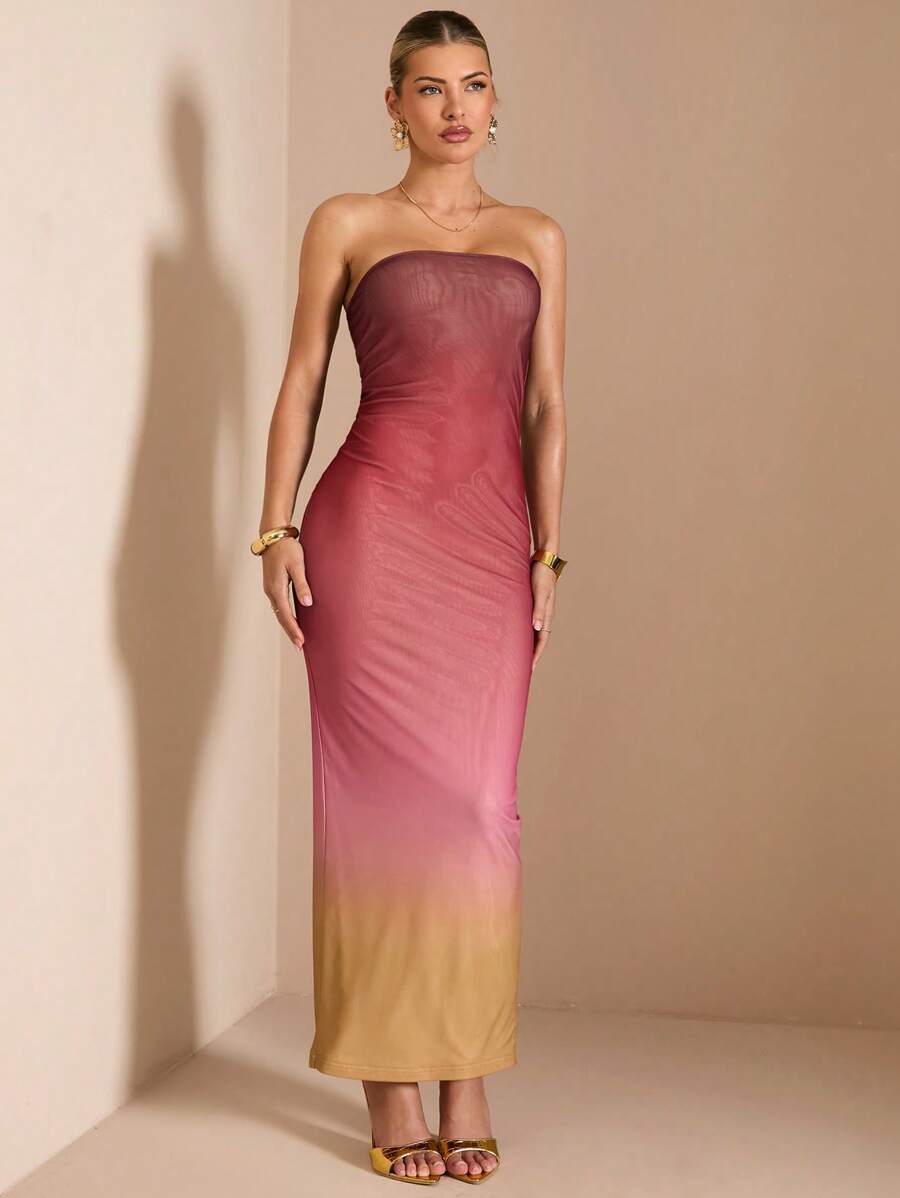 SHEIN BAE – Robe longue fendue à dos nu avec imprimé léopard pour l'été