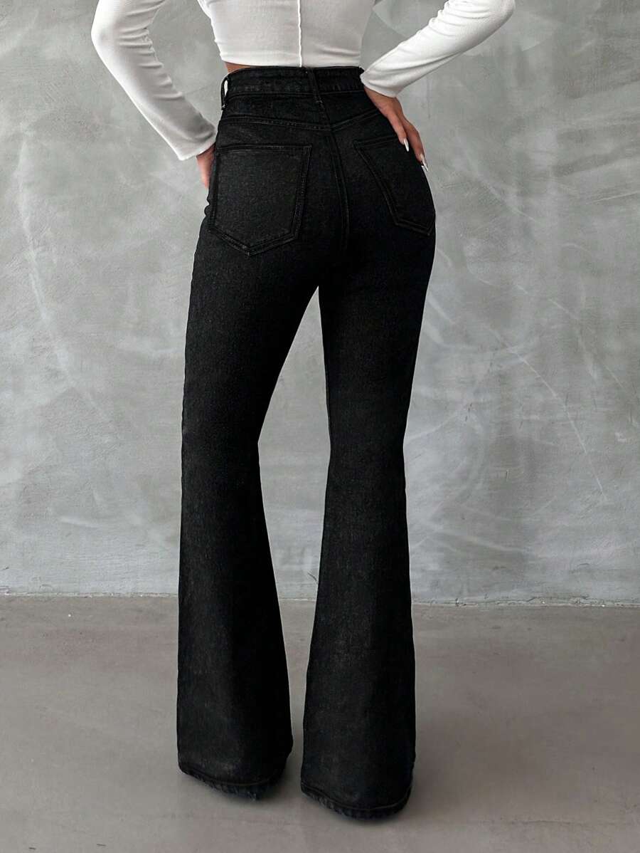 RueChic – Jeans évasés en coton à fermeture éclair, décontractés et élégants