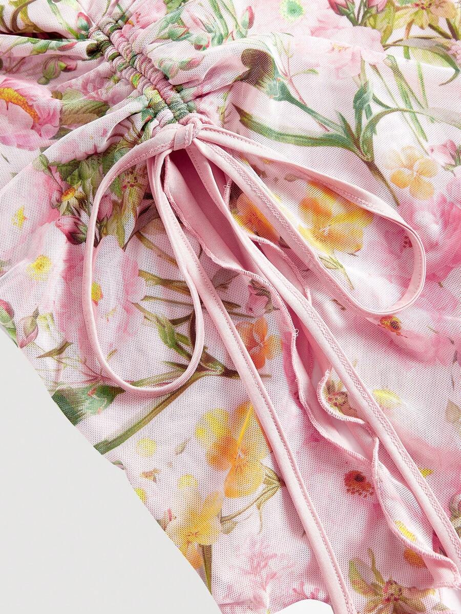 SHEIN MOD – Top sans bretelles à ourlet asymétrique et motif floral