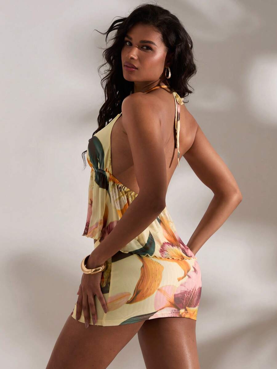 Opulessa – Ensemble débardeur et mini-jupe en tricot avec design imprimé et taille basse