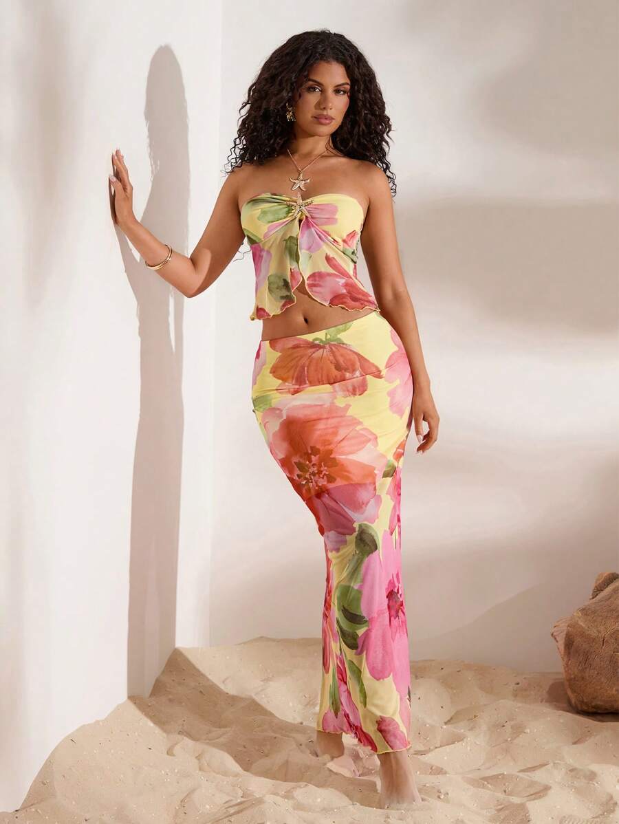 Opulessa Ensemble – Top tube à imprimé floral et mini-jupe assortie