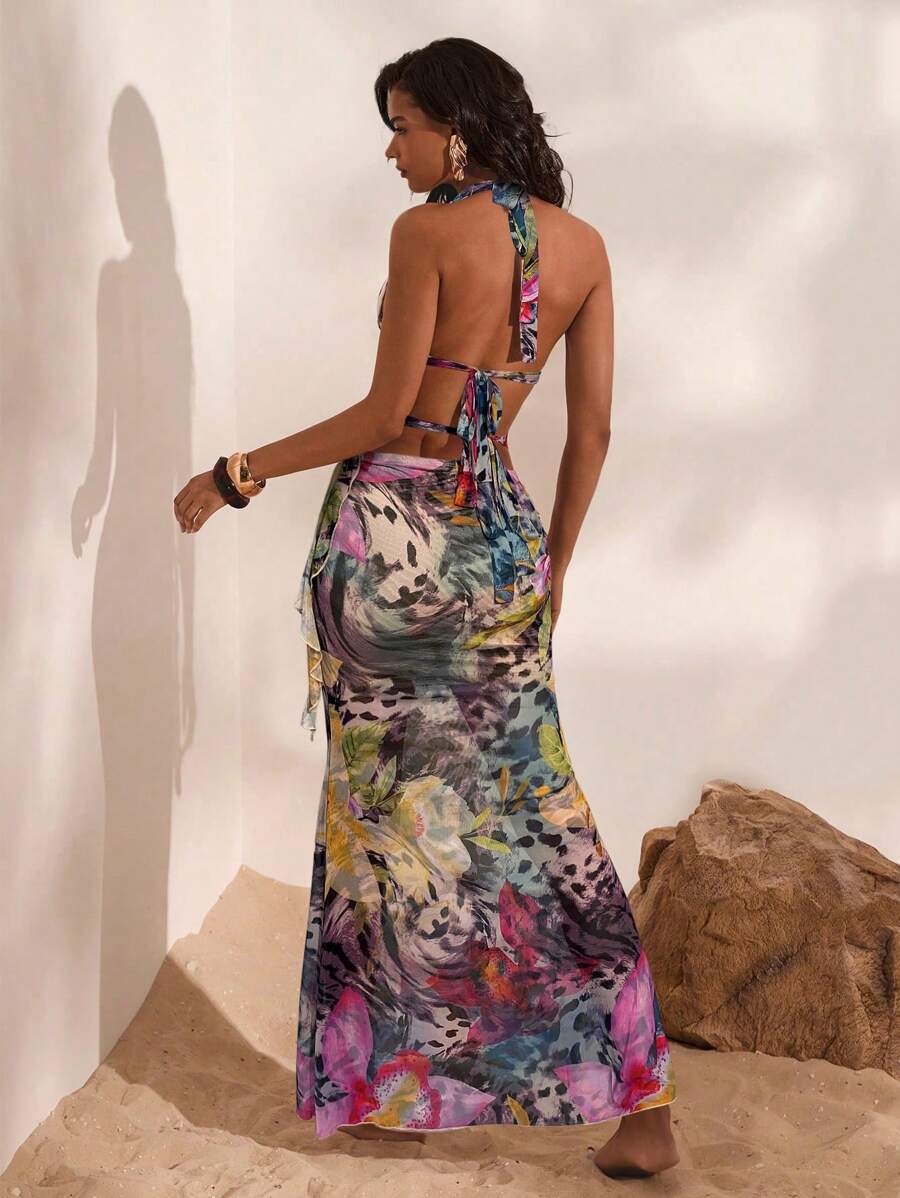 Opulessa – Robe ajourée à imprimé floral et coupe sexy pour les vacances