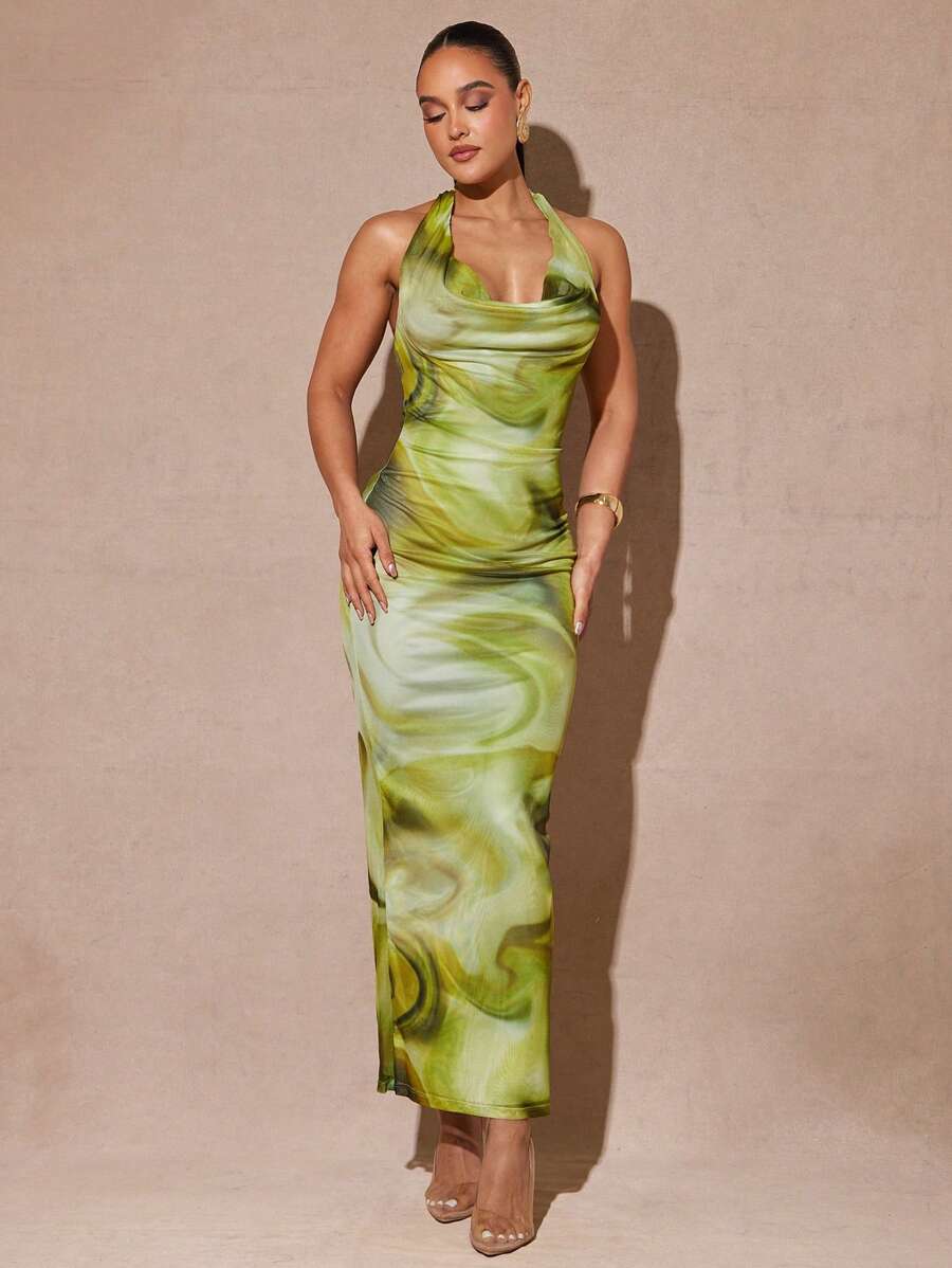 Silquee – Robe sans manches drapée à imprimé tie-dye en tissu léger
