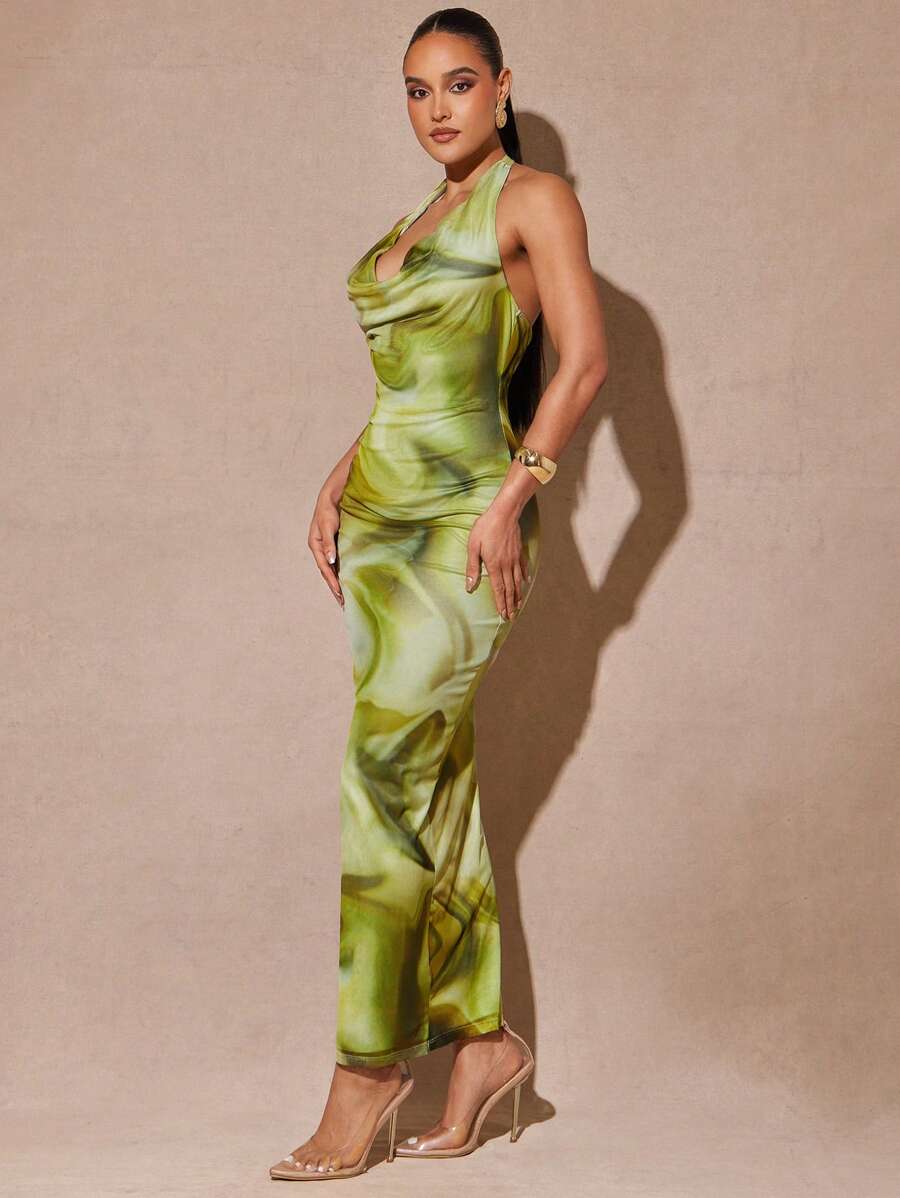 Silquee – Robe sans manches drapée à imprimé tie-dye en tissu léger