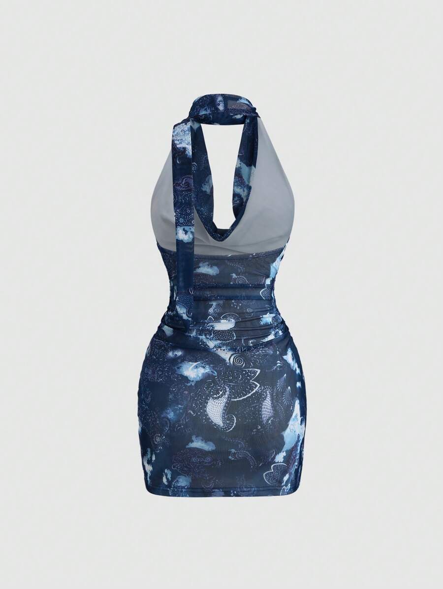 Sweetra – Robe mini rétro à col drapé en tissu léger et coupe fluide