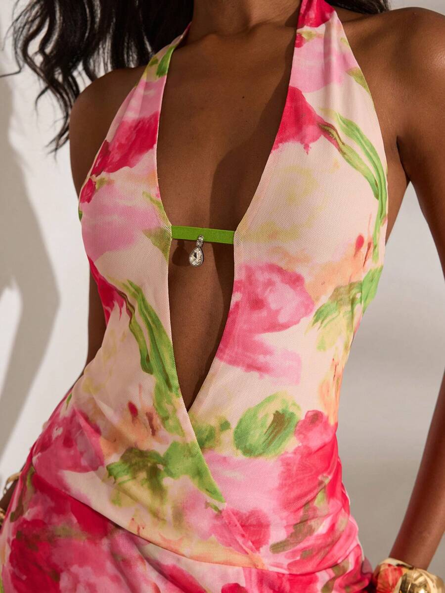 Opulessa – Robe mini tricotée à dos nu et imprimé en maille