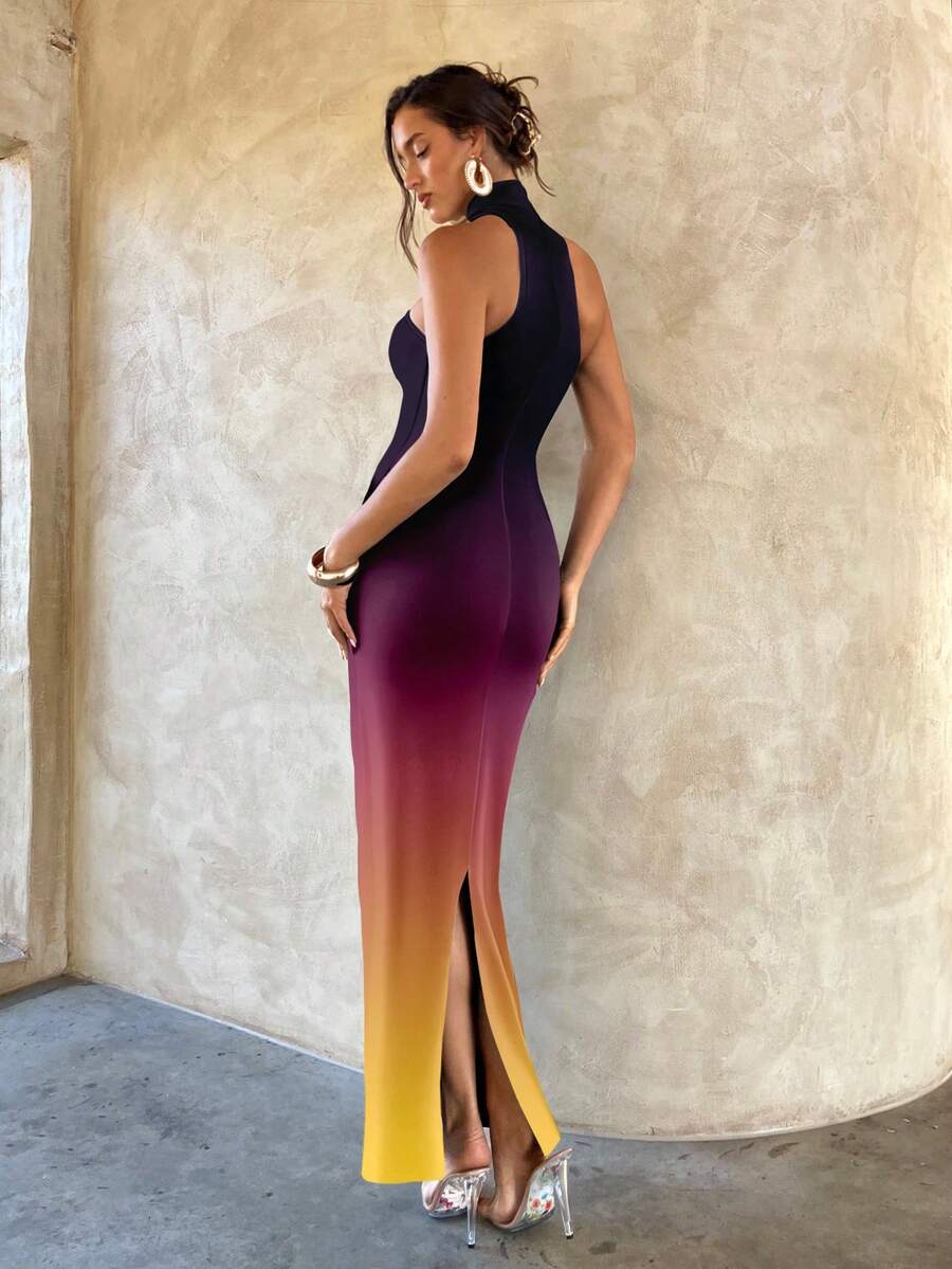 Aloruh – Robe maxi moulante en tricot avec boucle métallique et imprimé dégradé