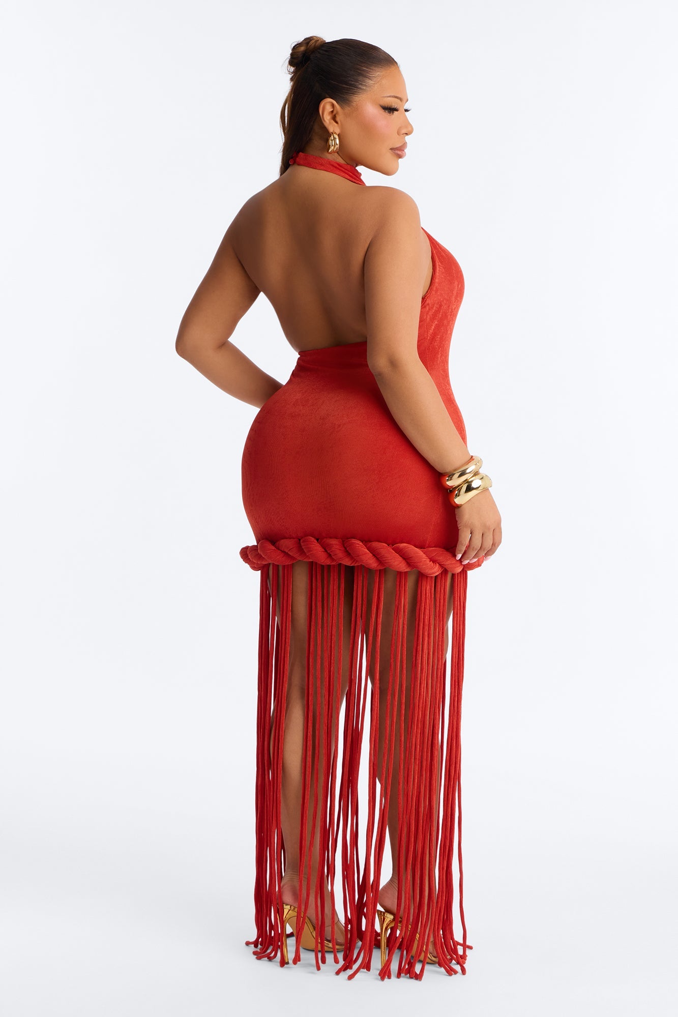 SupNova - Summer Daze Fringe Slinky Maxi Dress - Rust