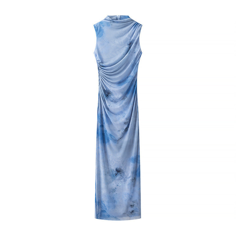 ATYWS – Robe en maille sans manches avec col haut et coupe longue