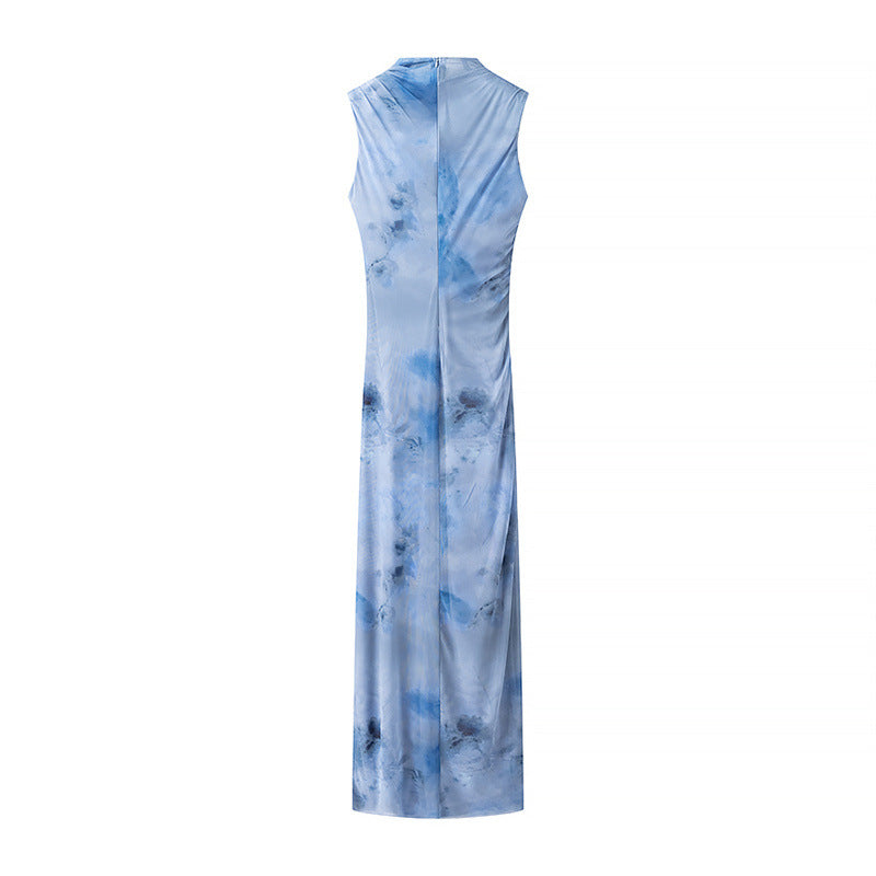ATYWS – Robe en maille sans manches avec col haut et coupe longue