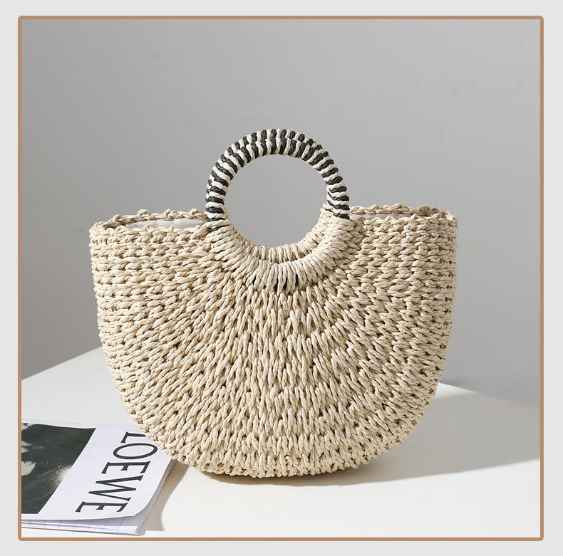 ATYWS – Sac en paille tressé à design demi-lune pour la plage