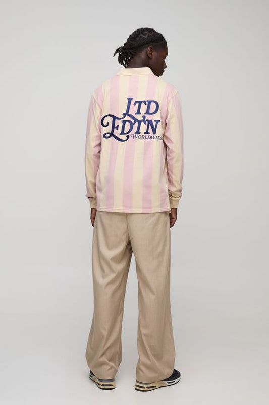 BoohooMAN - Polo à manches longues, coupe régulière LTD EDTN à rayures brodées