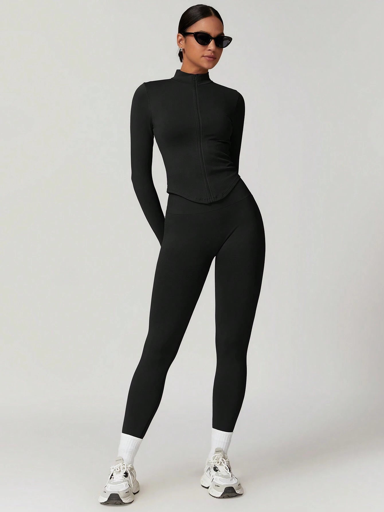 SHEIN – Ensemble Top à manches longues et pantalon avec fermeture Éclair, décontracté et sportif