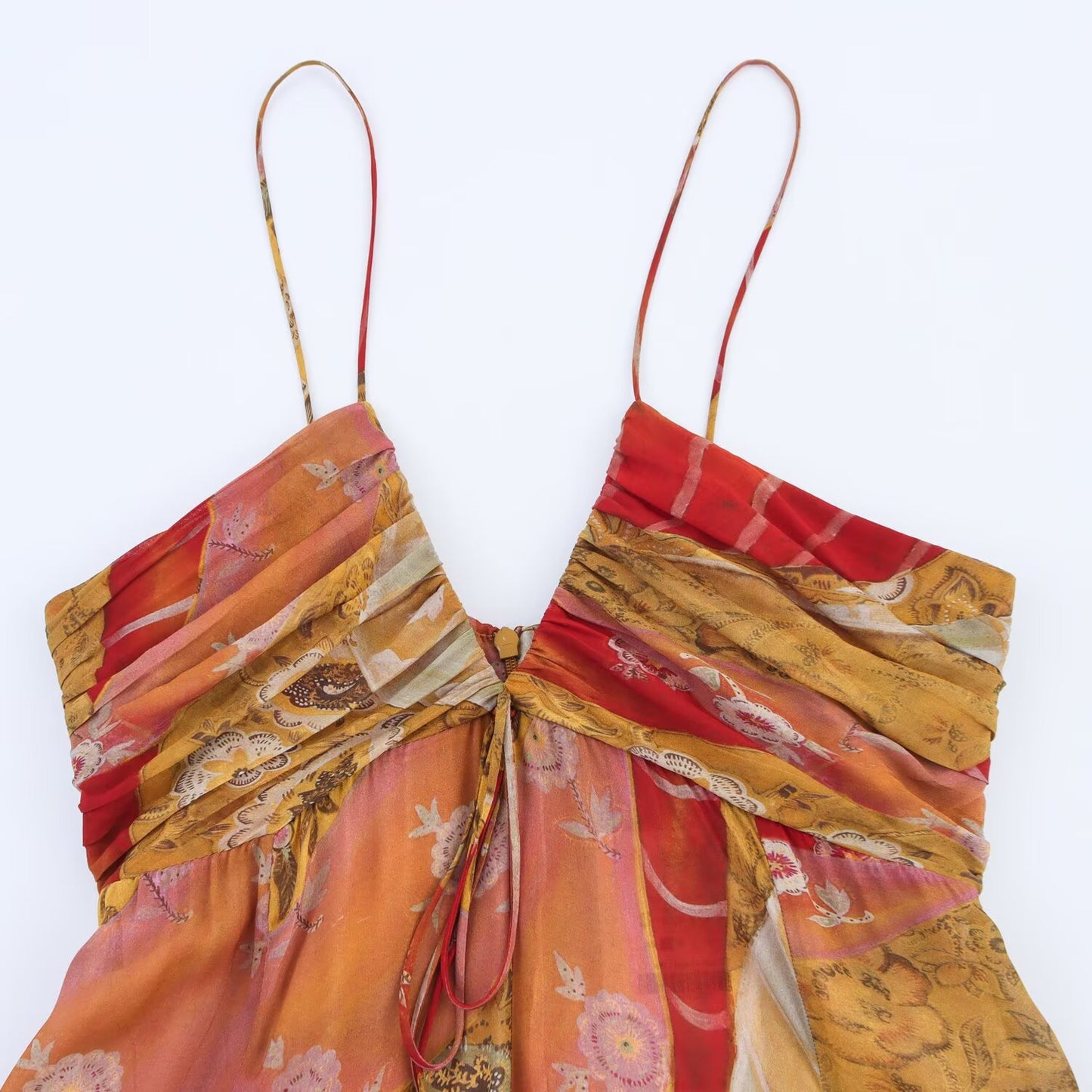 BSK&TRAF – Robe midi imprimée à col en V, style resort, coupe fluide