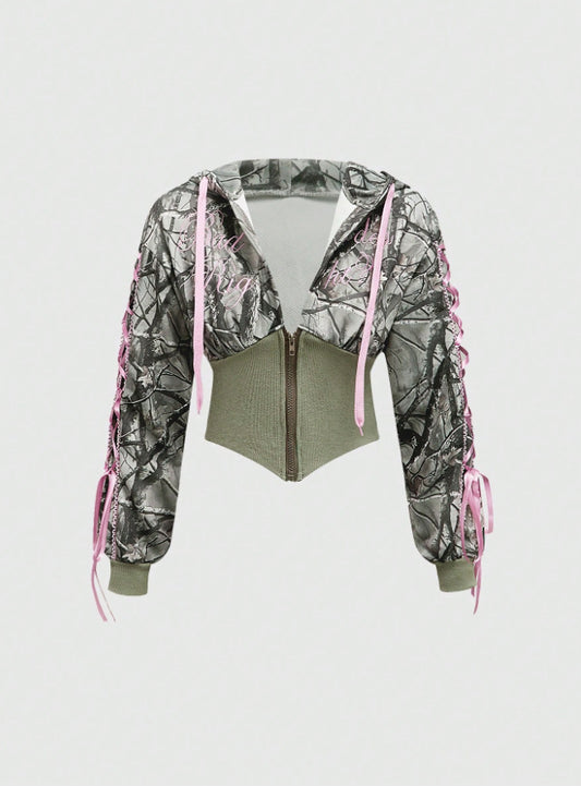 Slash Y2K – Sweat à capuche zippé avec imprimé tendance et coupe ajustée