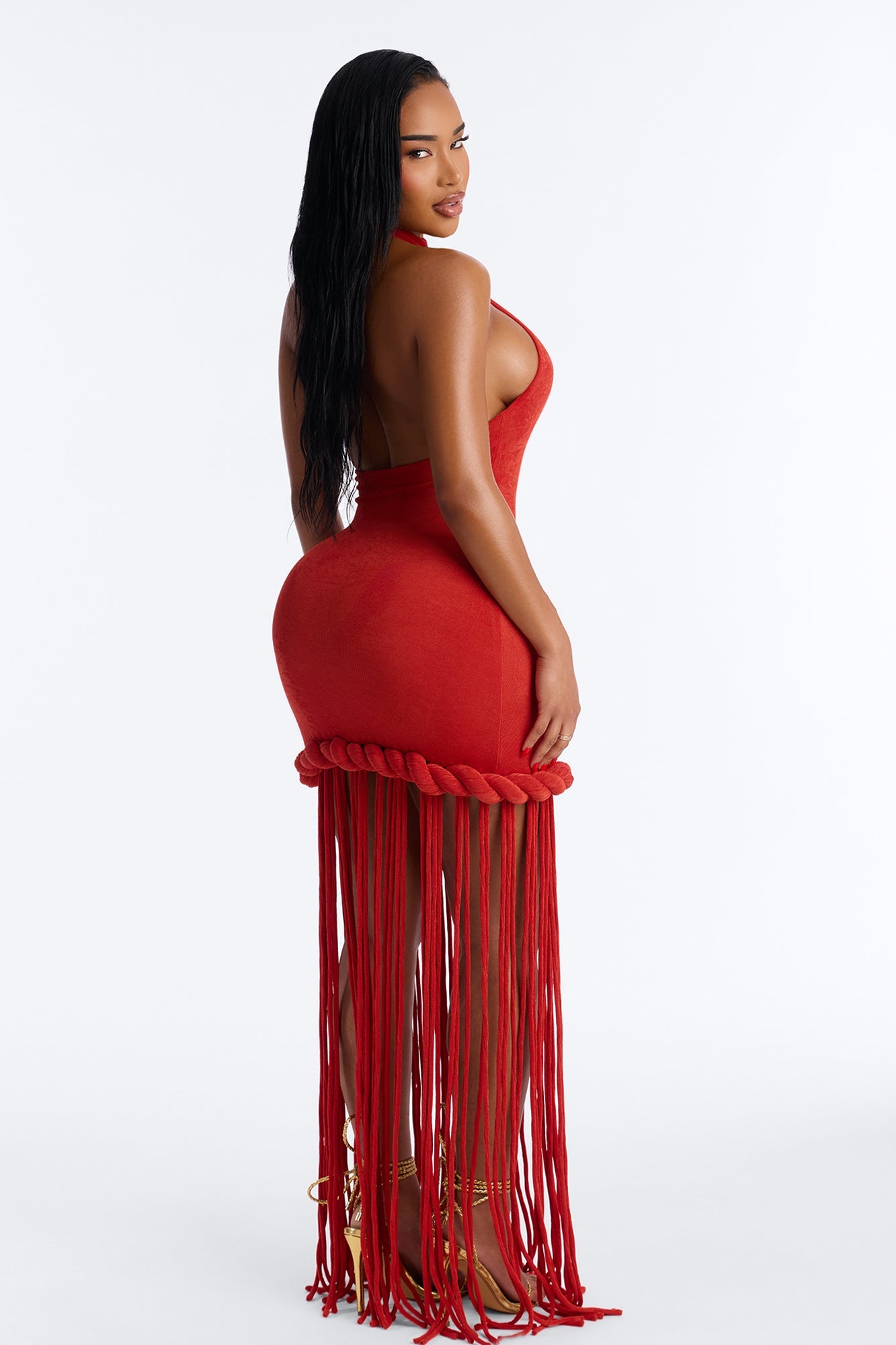 SupNova - Summer Daze Fringe Slinky Maxi Dress - Rust