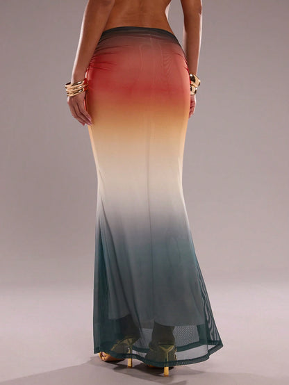 SHEIN BAE – Ensemble en patchwork avec écharpe flottante et taille élastique