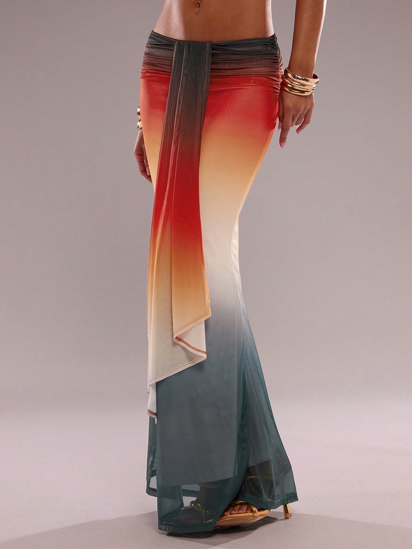 SHEIN BAE – Ensemble en patchwork avec écharpe flottante et taille élastique