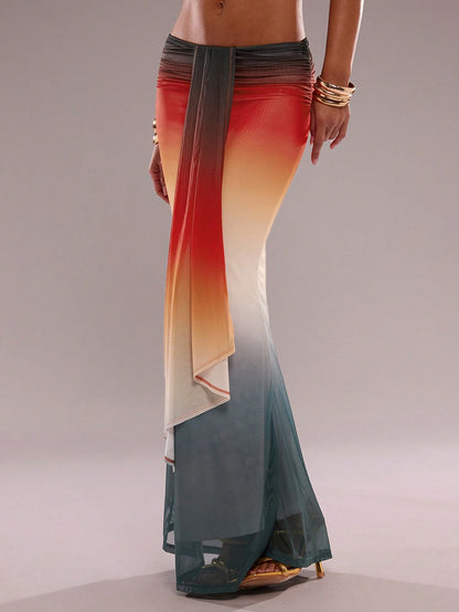 SHEIN BAE – Ensemble en patchwork avec écharpe flottante et taille élastique