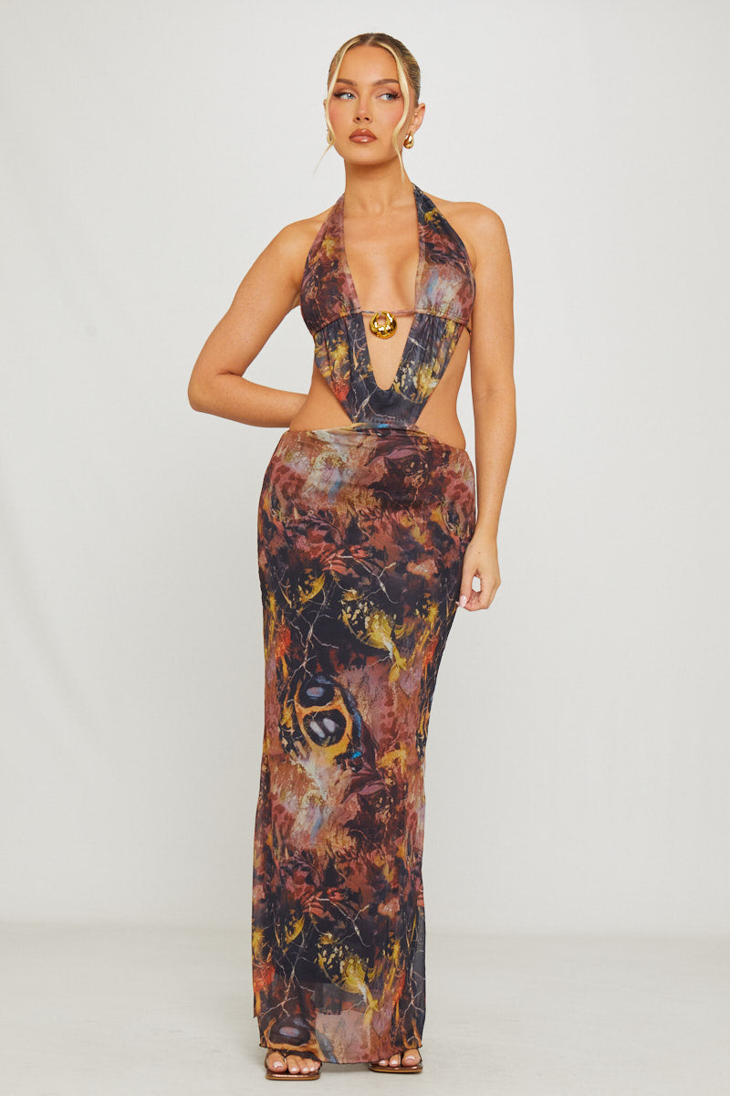 Sixtylia – Robe maxi à col plongeant et dos nu halter