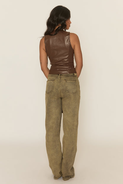 Sharleigh – Top en simili cuir avec fermeture zippée et coupe ajustée